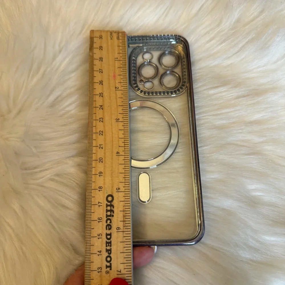 Clear Bling Case with Purple Edges MagSafe Compatible for iPhone 15 Pro Max